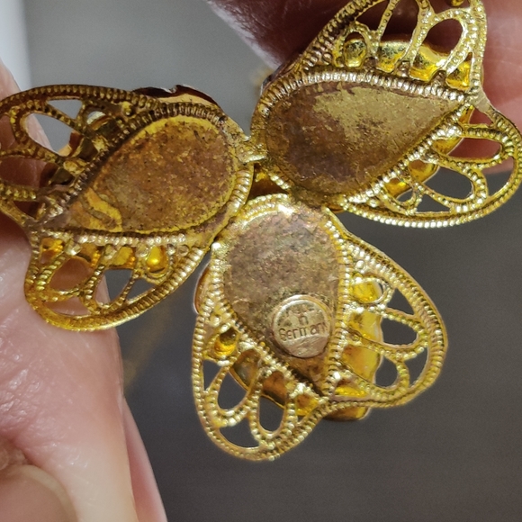 Signed Germany Filigree Hearts Black Molded Glass Necklace - Picture 7 of 15